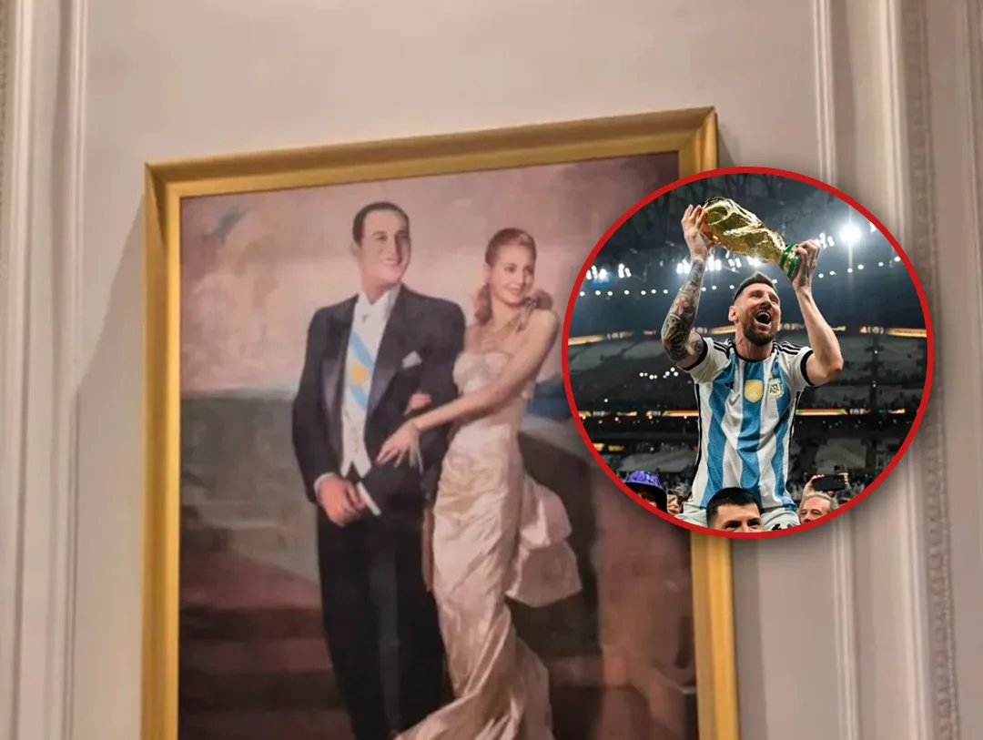 Retiran un cuadro de Perón y Evita y analizan poner uno de Messi en Casa Rosada cuadros-casa-rosada-messi-peron-evita