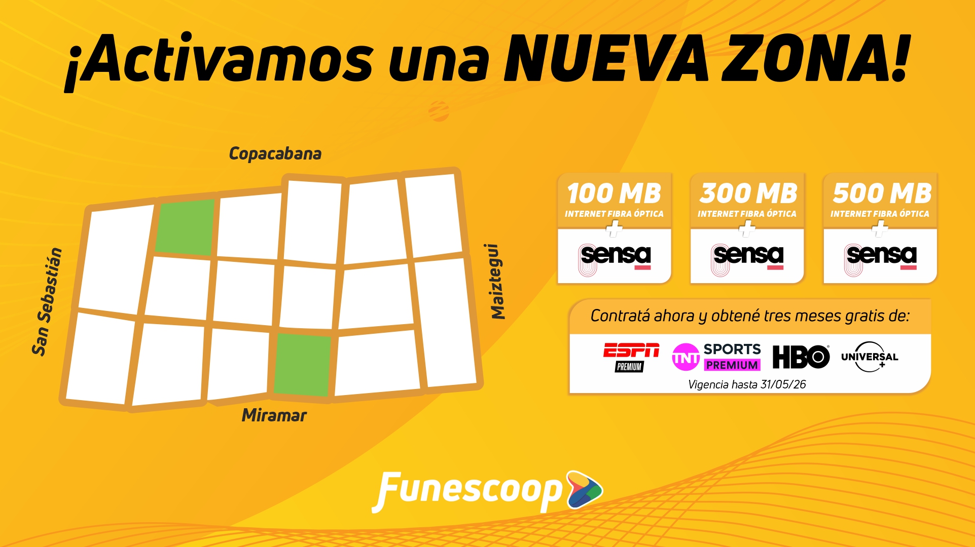 Funescoop fibra óptica nueva zona Funes planes 100 300 500 Mbps