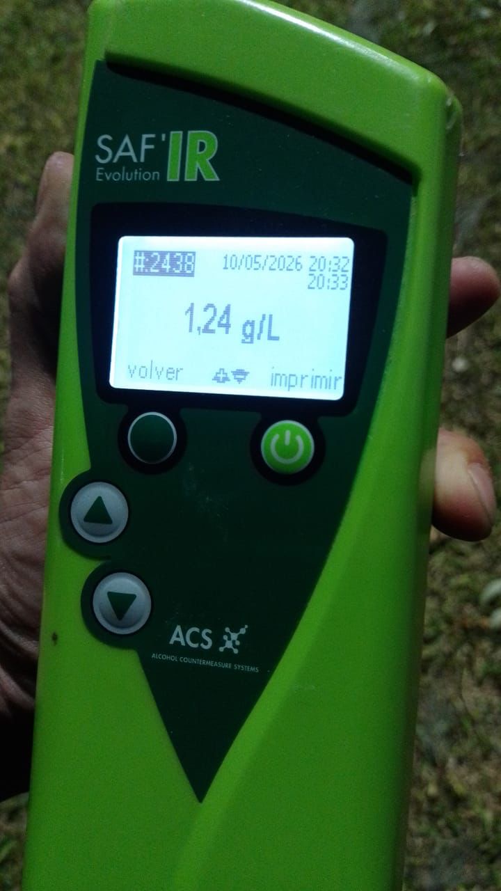 Alcoholímetro SAFIR Evolution con 1,24 g/L tras el accidente moto Funes
