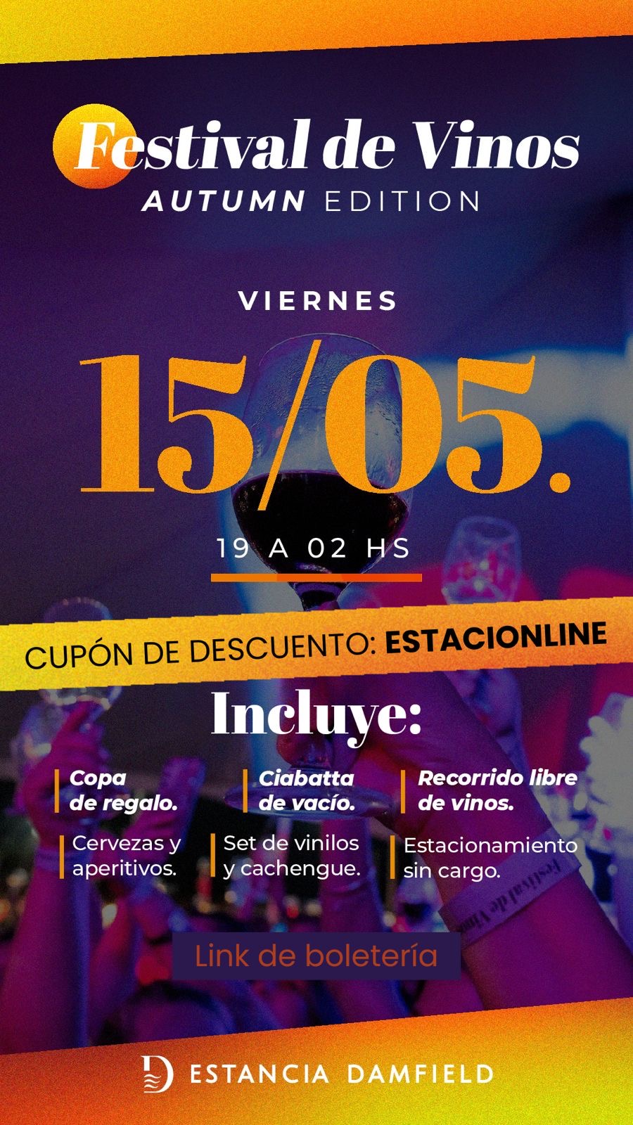 Flyer del Festival de Vinos Estancia Damfield, Autumn Edition 2026