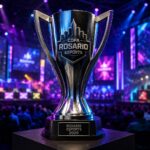 Trofeo de la Copa Rosario Esports en un estadio de deportes electrónicos