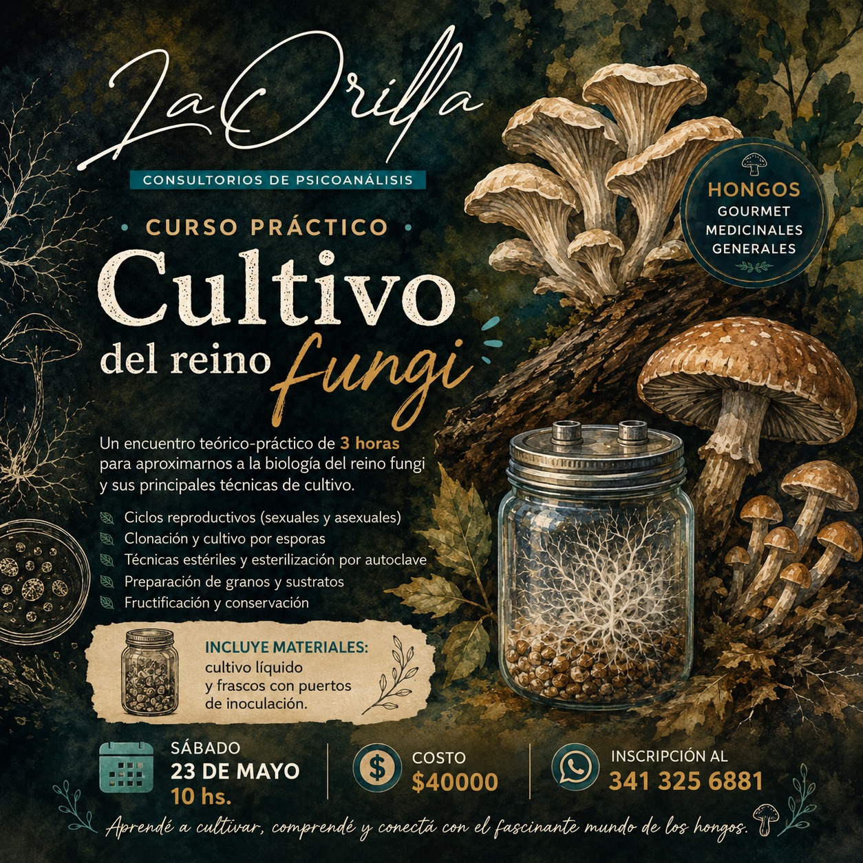 Curso cultivo de hongos La Orilla Roldán