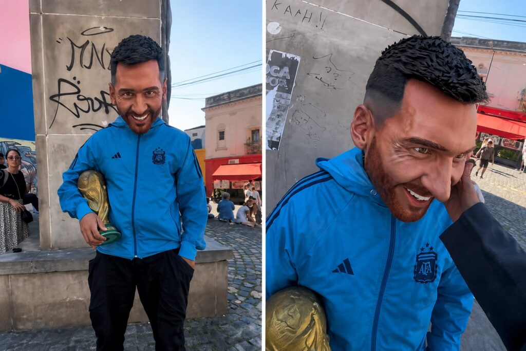 Messi de Caminito viral: el performer caracterizado como el capitán argentino con la Copa del Mundo