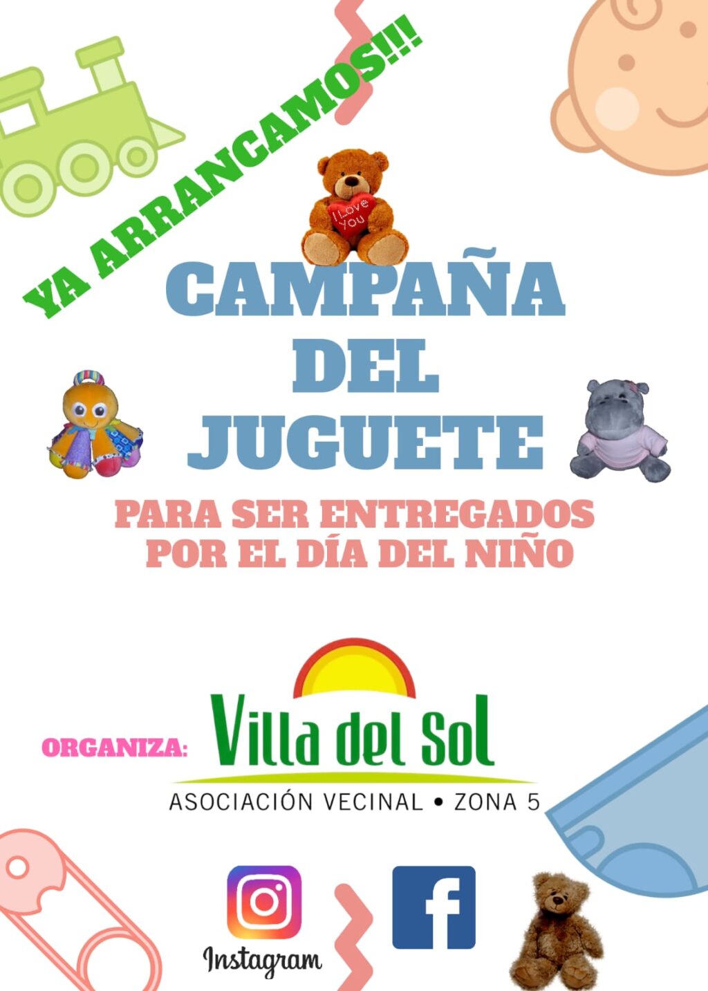 Vecinal "Villa del Sol" recibirá donaciones de juguetes para el día del niño.