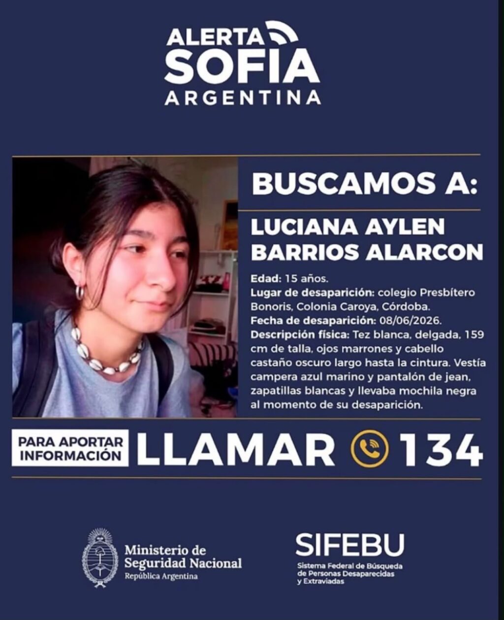 Afiche oficial de la Alerta Sofía por Luciana Aylen Barrios Alarcón