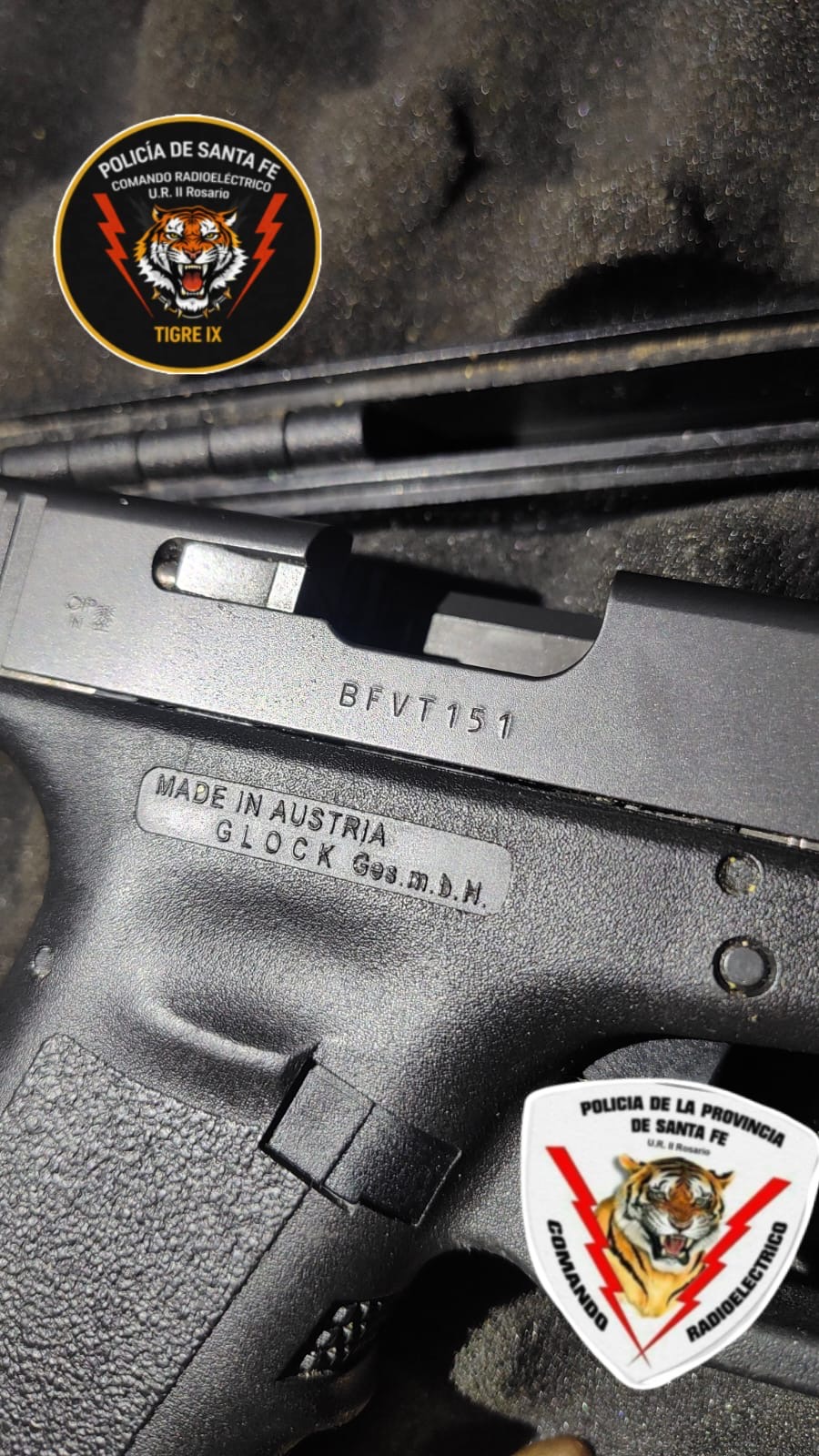 Pistola Glock 9 mm secuestrada por tenencia de arma Rosario