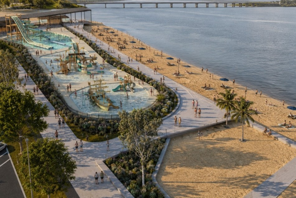 Costa Norte Rosario: render aéreo del parque acuático y balnearios