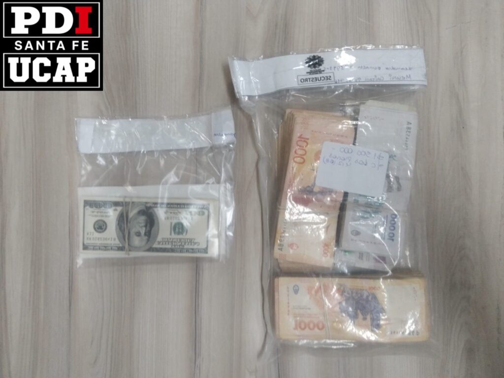 Dinero secuestrado en el megaoperativo Los Menores: pesos y dólares con etiqueta de la UCAP-PDI Santa Fe