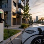 Puntos de carga para autos eléctricos en una estación urbana de Rosario