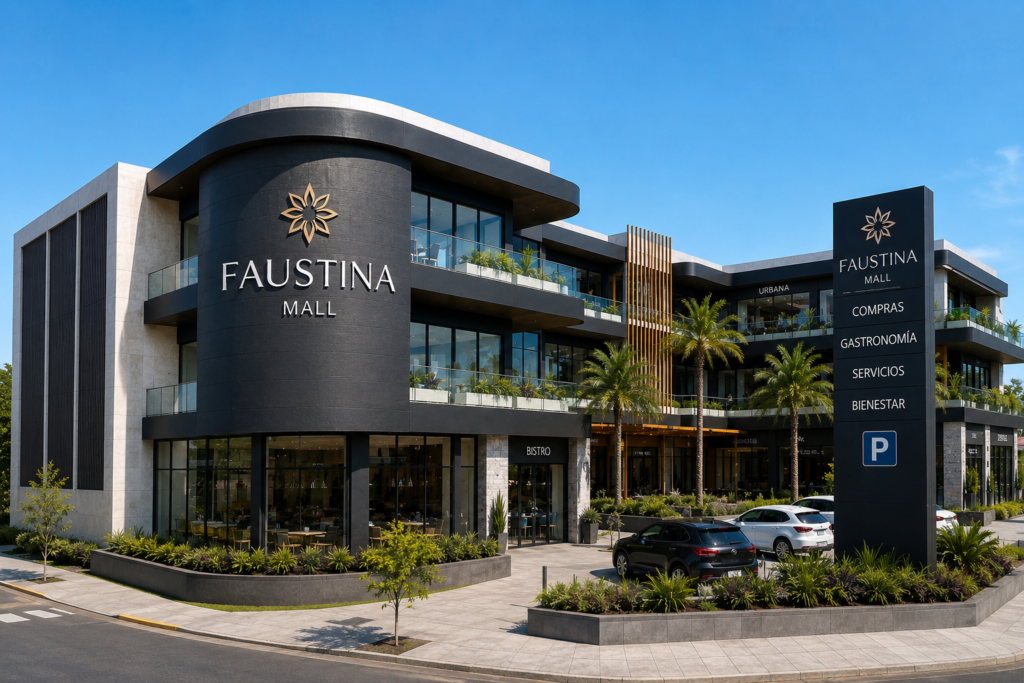 Render IA del proyecto Faustina Mall en Funes