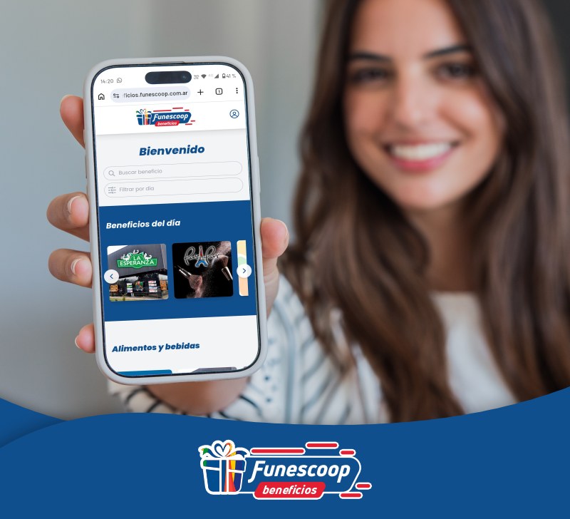 Plataforma web de Funescoop Beneficios mostrada en un celular
