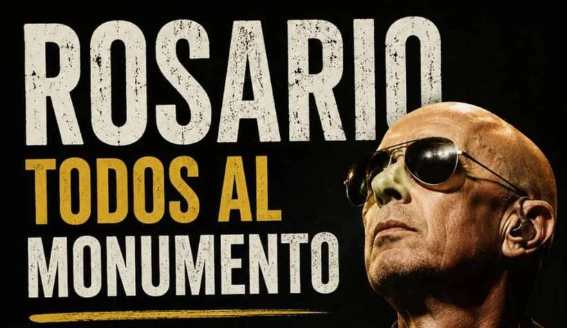 Afiche de la misa ricotera por el Indio Solari en el Monumento a la Bandera de Rosario