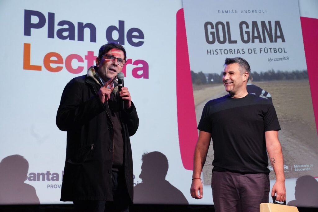 José Goity y Damián Andreoli durante la presentación de Gol Gana llega al aula