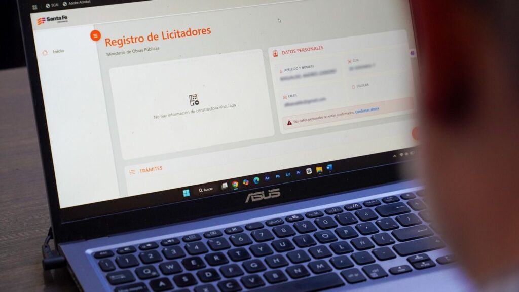 Pantalla del Registro de Licitadores de Santa Fe, la plataforma 100% digital del Ministerio de Obras Públicas