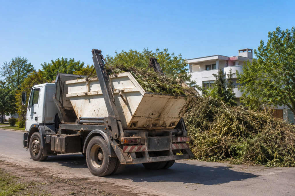Camión volquete con residuos en Funes tras el aumento del volquete