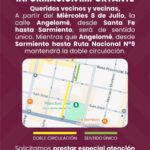 Angelomé: la Municipalidad de Funes restablece la mano única entre Sarmiento y Santa Fe Mapa del cambio de tránsito en calle Angelomé, Funes