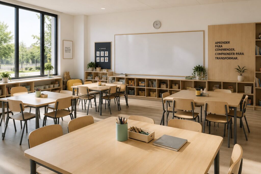 Aula de un colegio de pedagogía finlandesa; Funes aprobó la habilitación del Colegio Finés