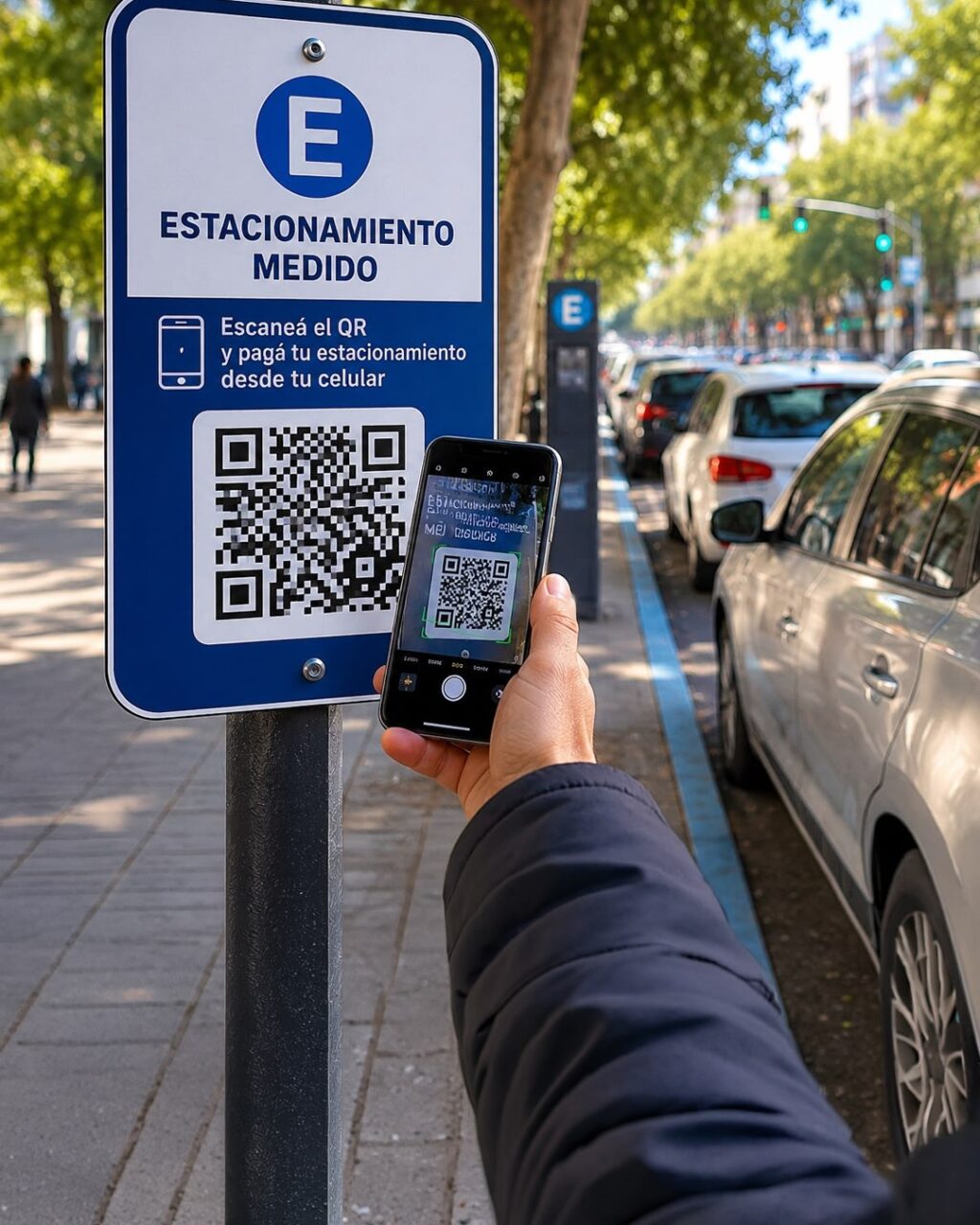 Cartel de estacionamiento medido en Rosario con código QR