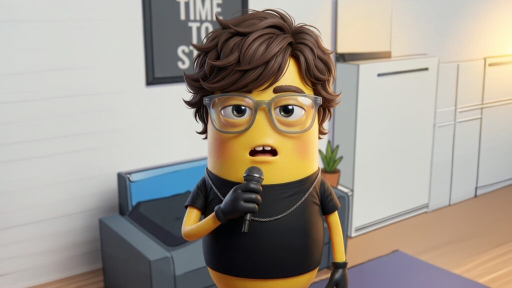 Minions & Monstruos 3D ATMOS: personaje animado amarillo con lentes y micrófono