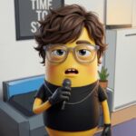 Versión animada estilo Minion de Cristian Marzano con micrófono, alusiva a Minions & Monstruos 3D ATMOS