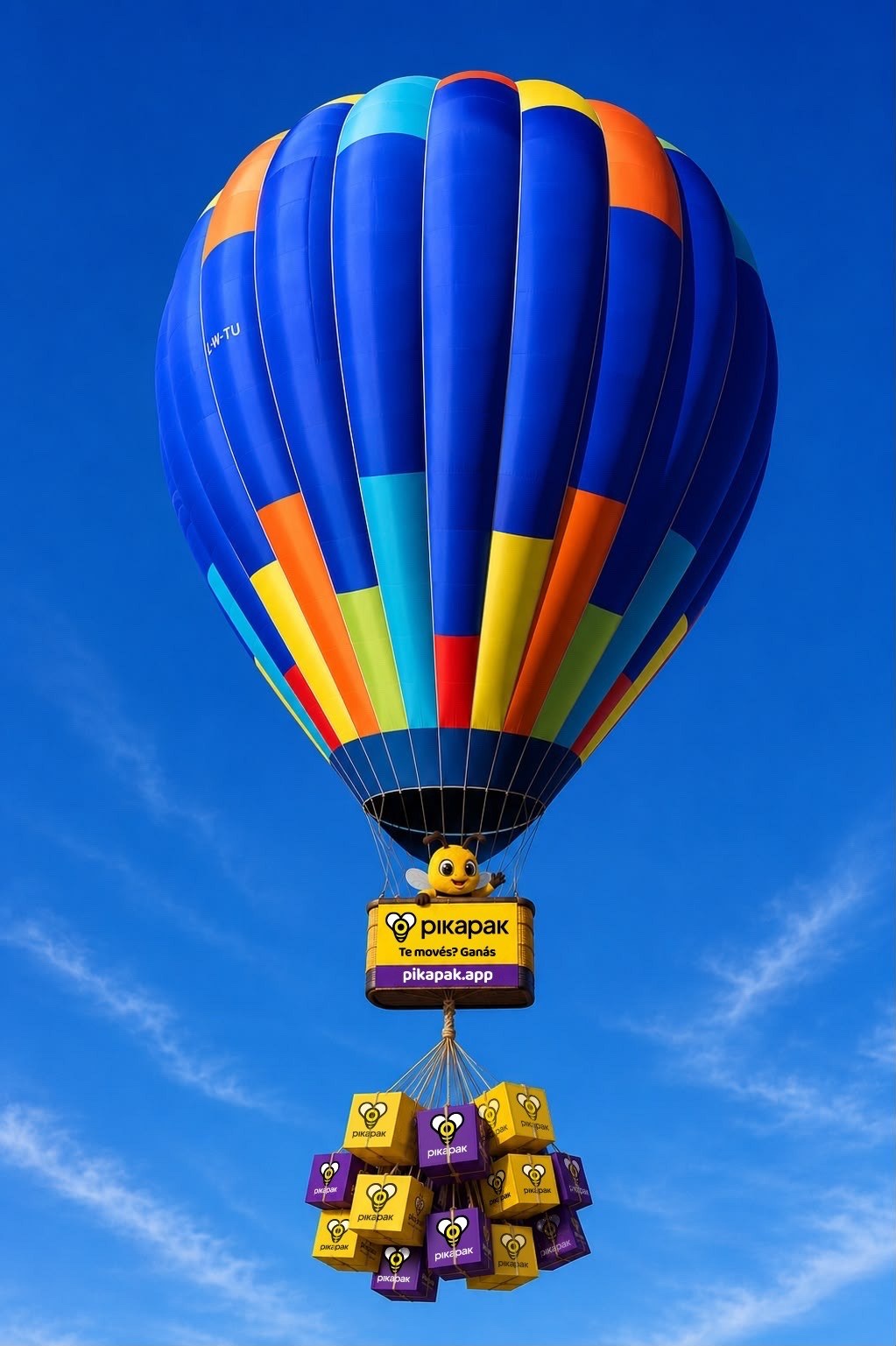 Globo aerostático de Pikapak con paquetes sobre Rosario