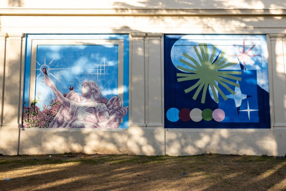Figura con estrellas del mural colectivo en el cementerio El Salvador, «Proyecto Cielo»